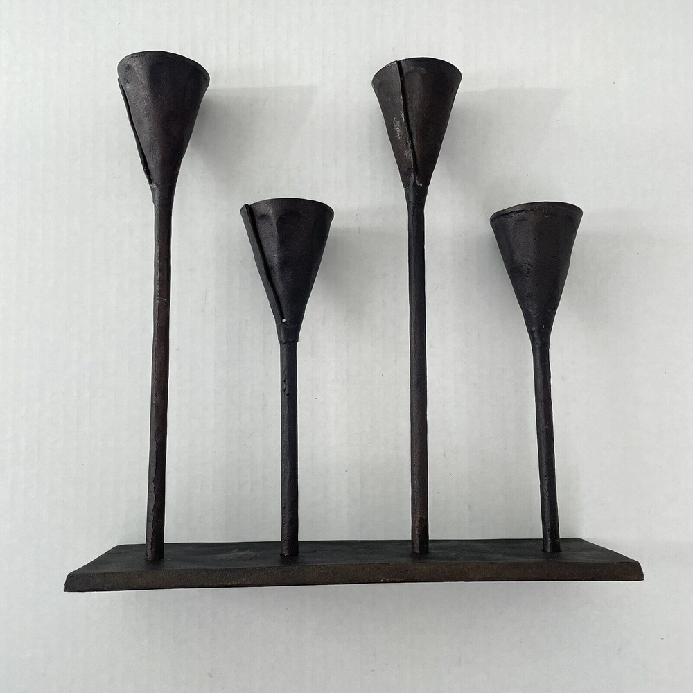 Pottery Barn Rustic Petaluma Brutalist Hammered Iron Multi Taper Candle Holder - Picture 6 of 9
